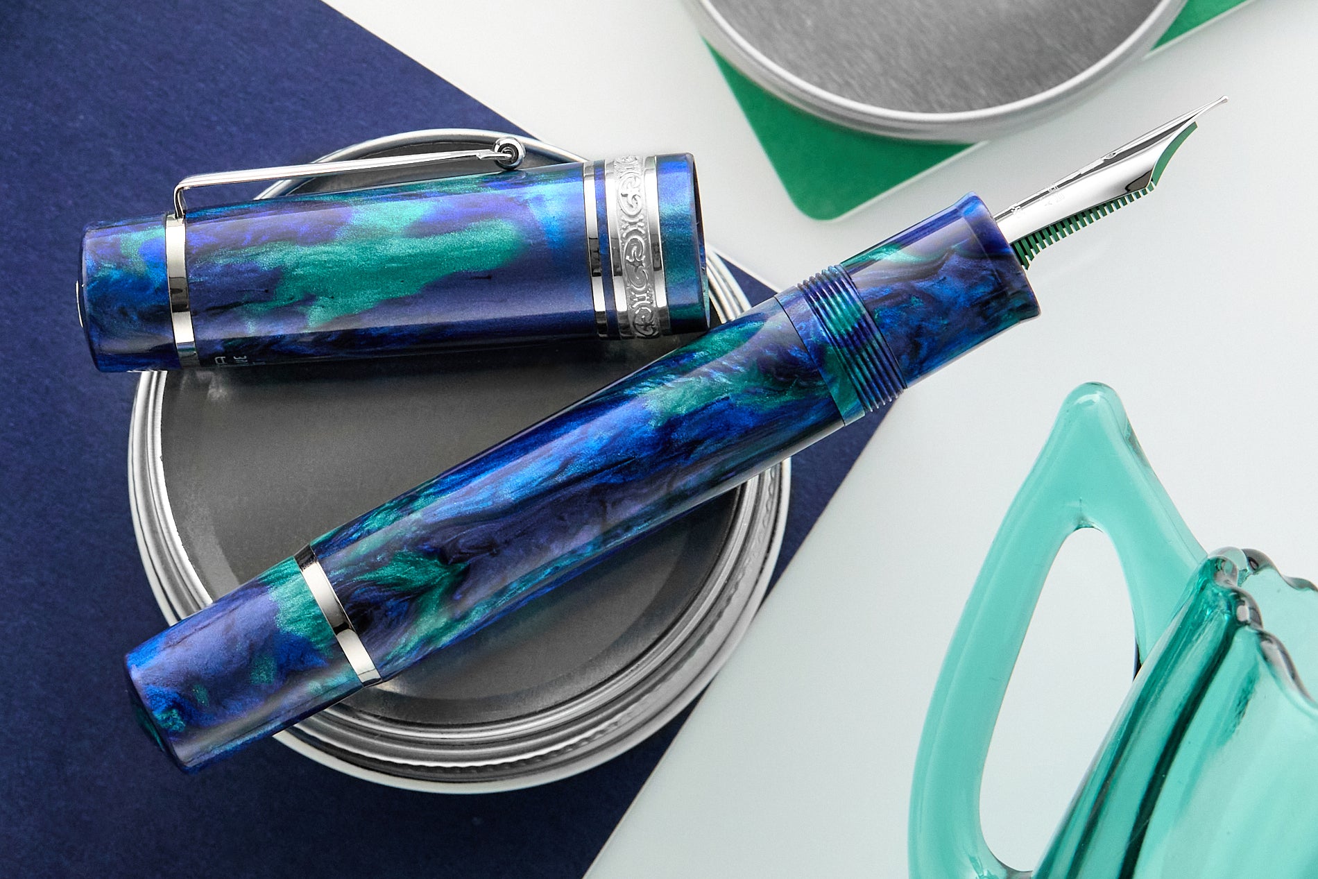 Delta DV Original Oversize Fountain Pen - Riviera Blue / Palladium LE ...