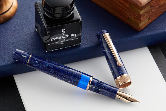 Delta Lapis Blue Celluloid Fountain Pen - Rosegold