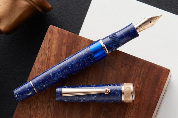 Delta Lapis Blue Celluloid Fountain Pen - Rosegold