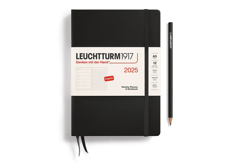 Leuchtturm1917 Medium A5 2025 Weekly Planner & Notebook - Black, Dot Grid