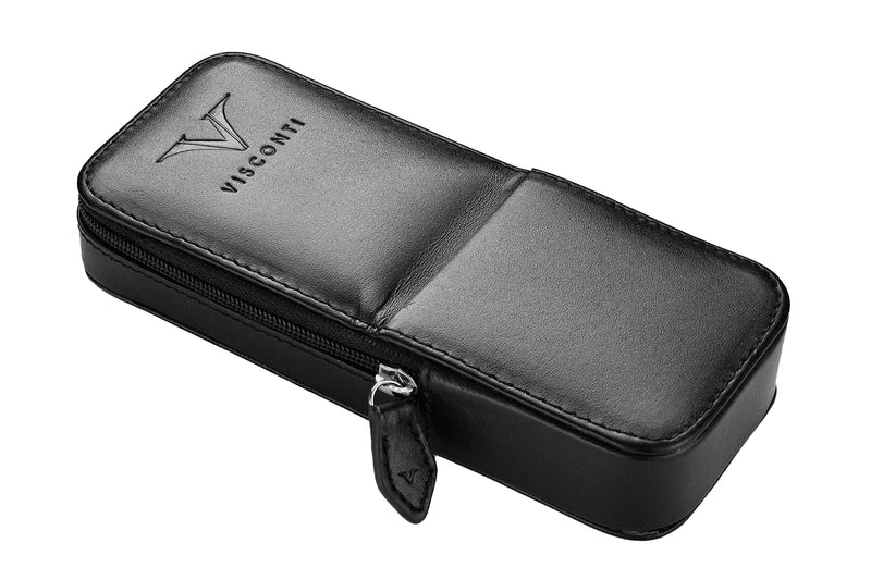 Visconti Leather 3 Pen Case - Black