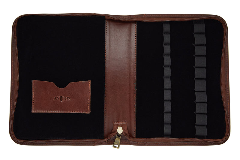 Aston Leather 20 Slot Pen Case - Cognac