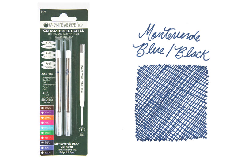 Monteverde P42 Gel Rollerball Refills - Blue/Black, 2-Pack