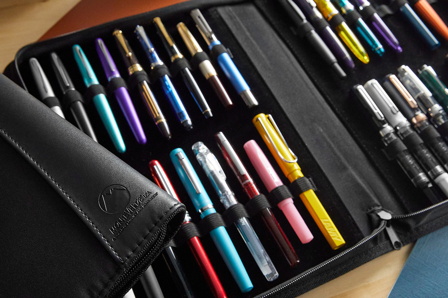 Galen Leather Flap Pen Case for Five Pens - Black