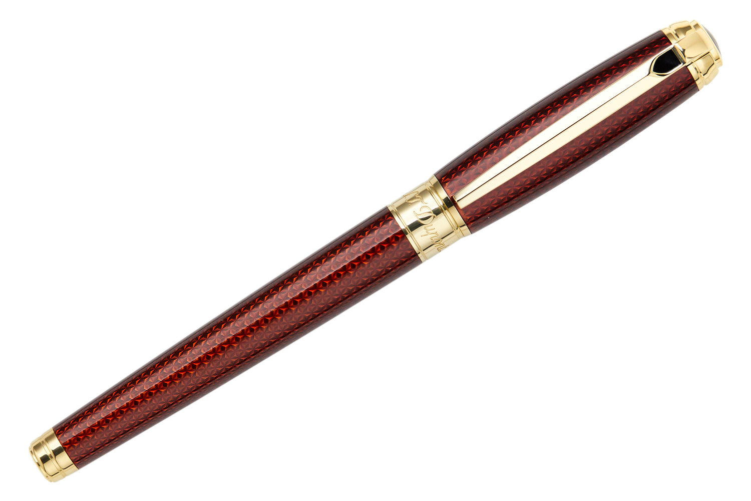 S.T. Dupont Line D Large Fountain Pen - Firehead Guilloche Amber