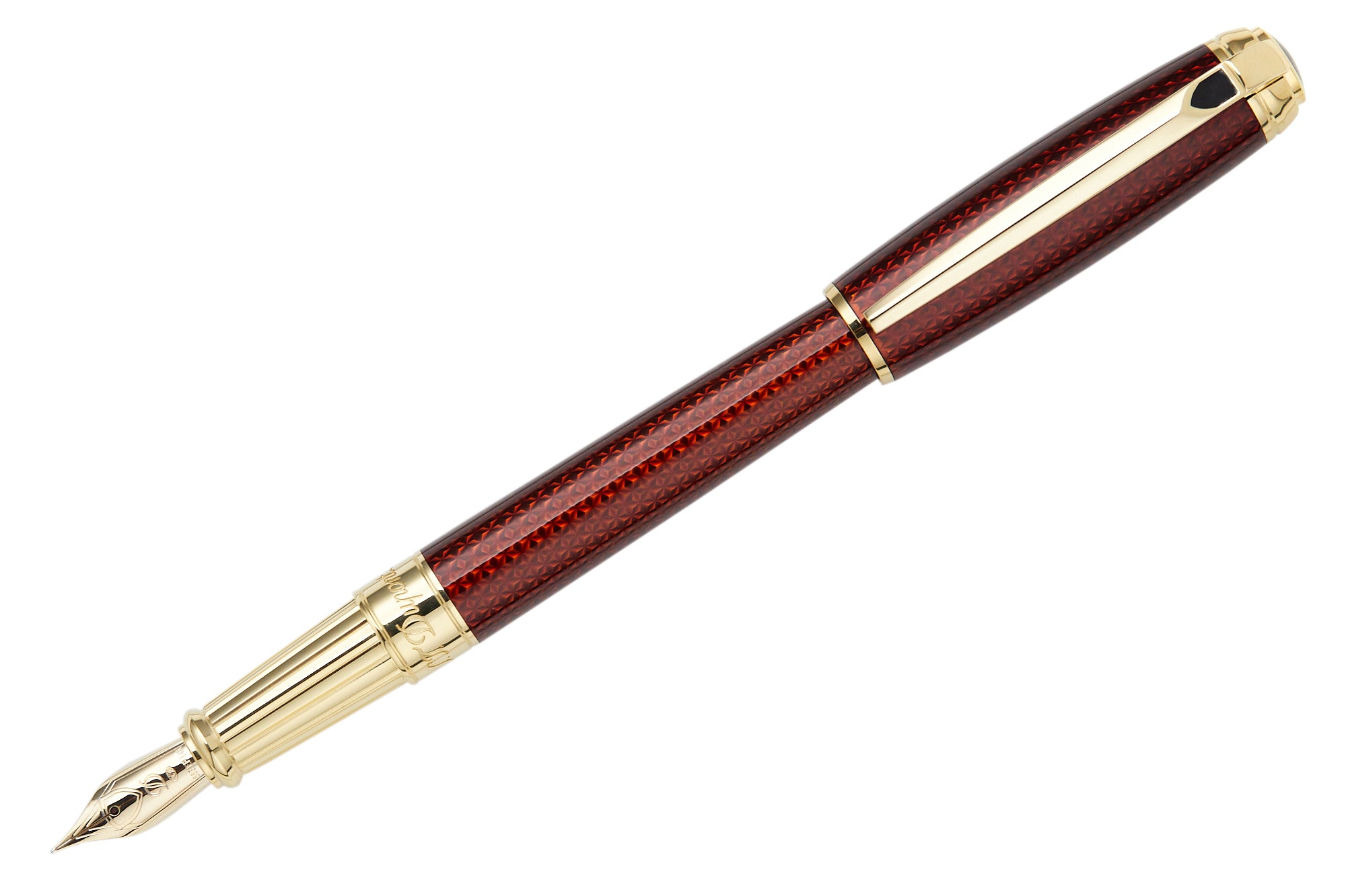 S.T. Dupont Line D Large Fountain Pen - Firehead Guilloche Amber